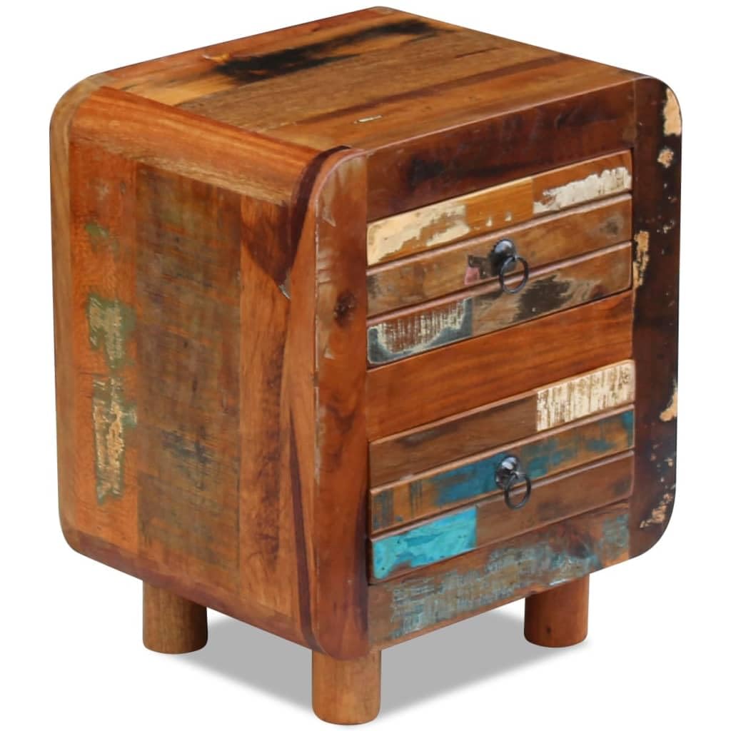 vidaXL Antique-Style Bedside Cabinet in Solid Reclaimed Wood with Two Handy Drawers - 16.9"x13"x20" - Ideal as Nightstand, Drawer Cabinet, and End Table